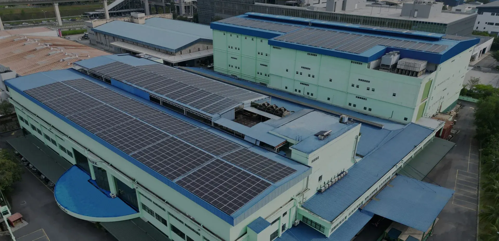Solar panels across the roofs of Edmark's factory blocks
