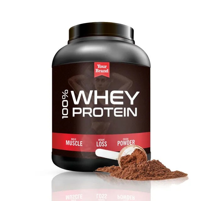 Chocolate Whey Protein, a sample product labelled Your Brand
