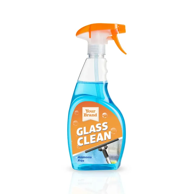 Glass Cleaner, a sample product labelled Your Brand