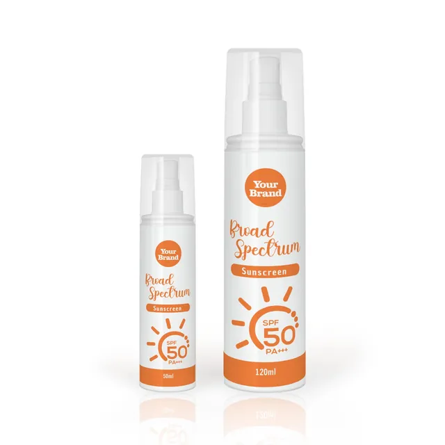 Broad Spectrum Sunscreen, a sample product labelled Your Brand